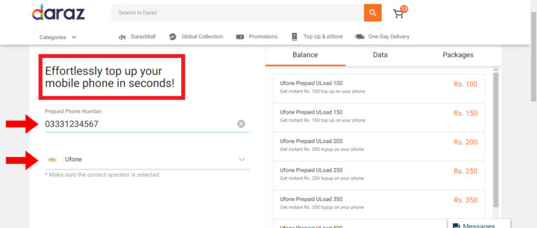 mobile balance with daraz 5 daraz.pk