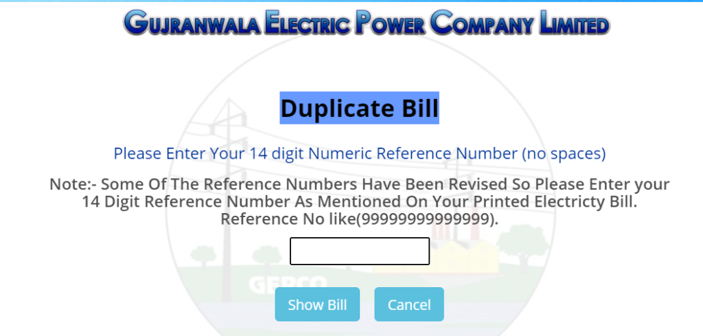 GEPCO Duplicate Bill