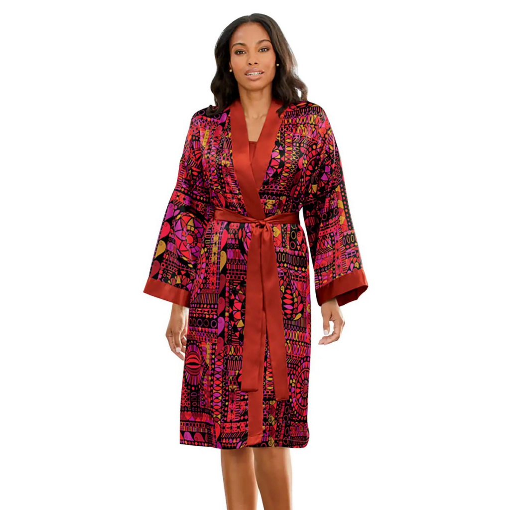 Printed Robe and Gown Satin Silk 2 Pieces Nightwear