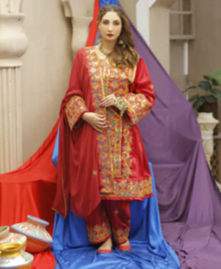 9. Zarnisha Balochi Embroidery Red Dress