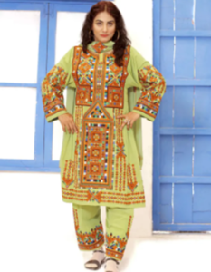 10.  Zarnisha Balochi Embroidery Green Dress
