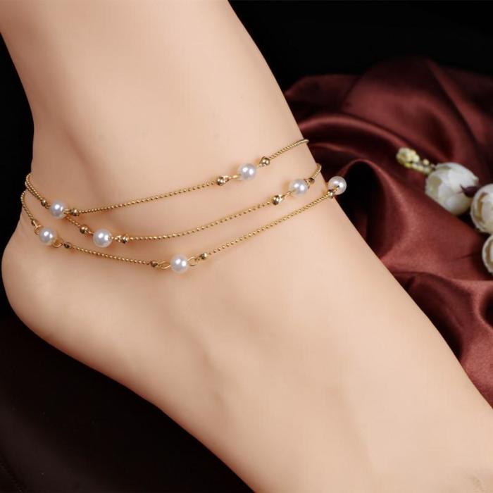  Pearl Layered Anklet
