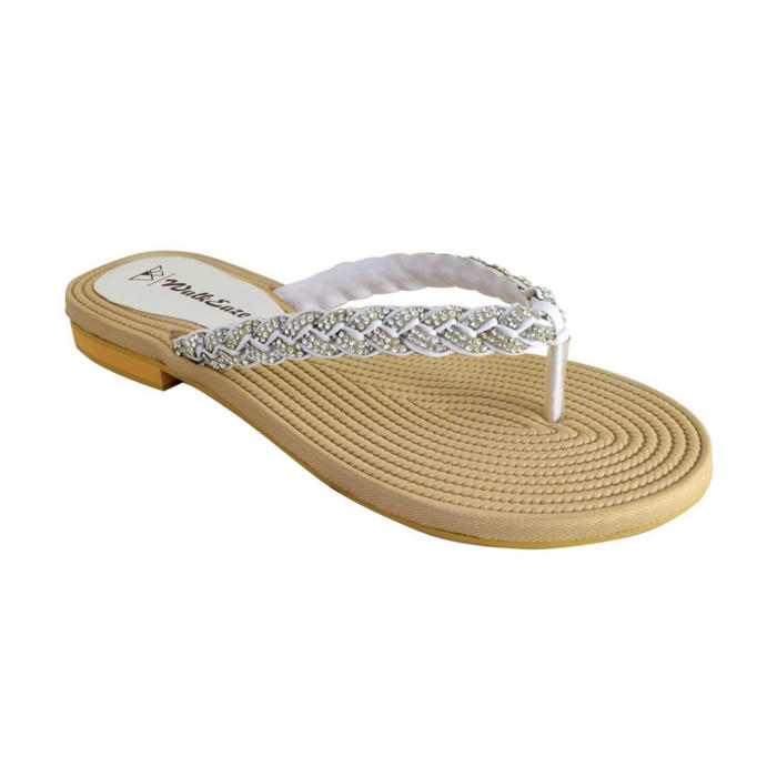 White Embellished Flip Flops