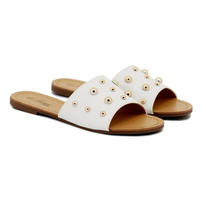 White Studded Slides
